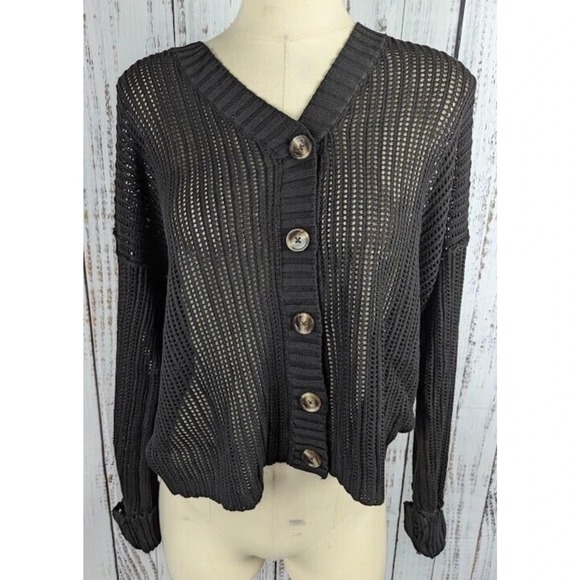 Kiss & Tell Plus Size Distressed Cardigan Black Size 1X Button Front - Picture 2 of 3